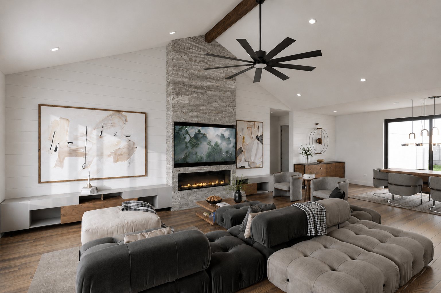 Living room open to dining area